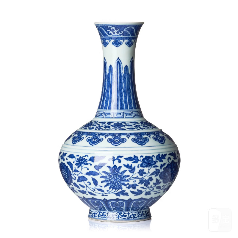 A Ming style blue and white bottle vase,